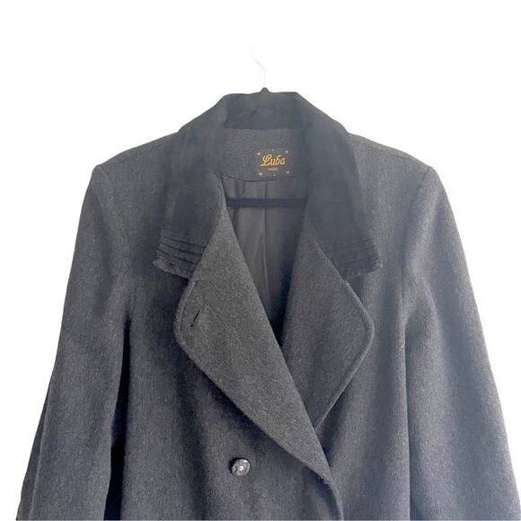 LUBA Paris Vintage Pure Virgin Wool Double Breasted Long Winter Coat Grey L - Picture 3 of 9